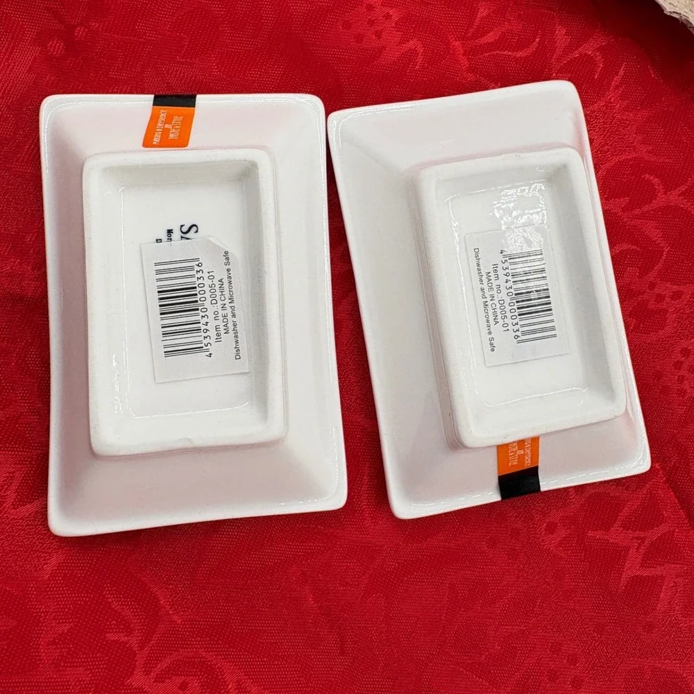 SAM&SQUITO Dipping Bowls Set of 2 White Rectangular Porcelain Sushi Sauce Dishes